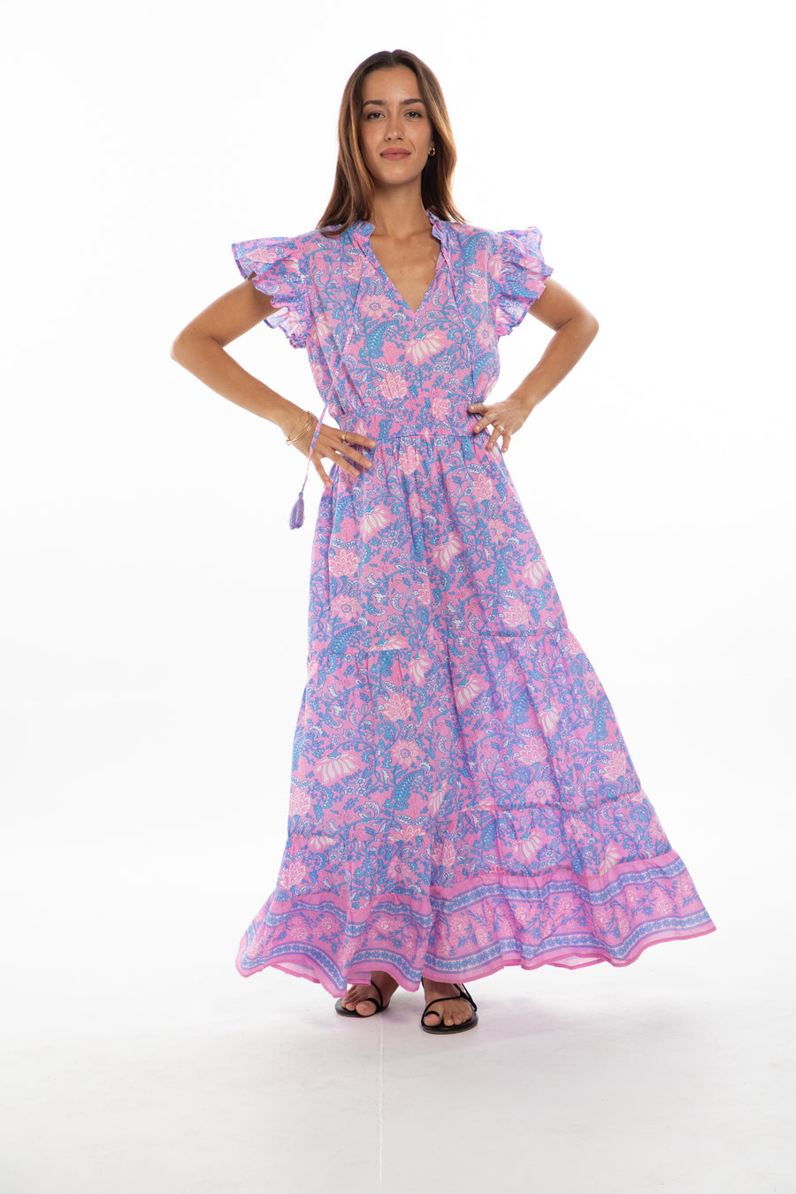 Anais Maxi Dress. Blue\Pink Flowers