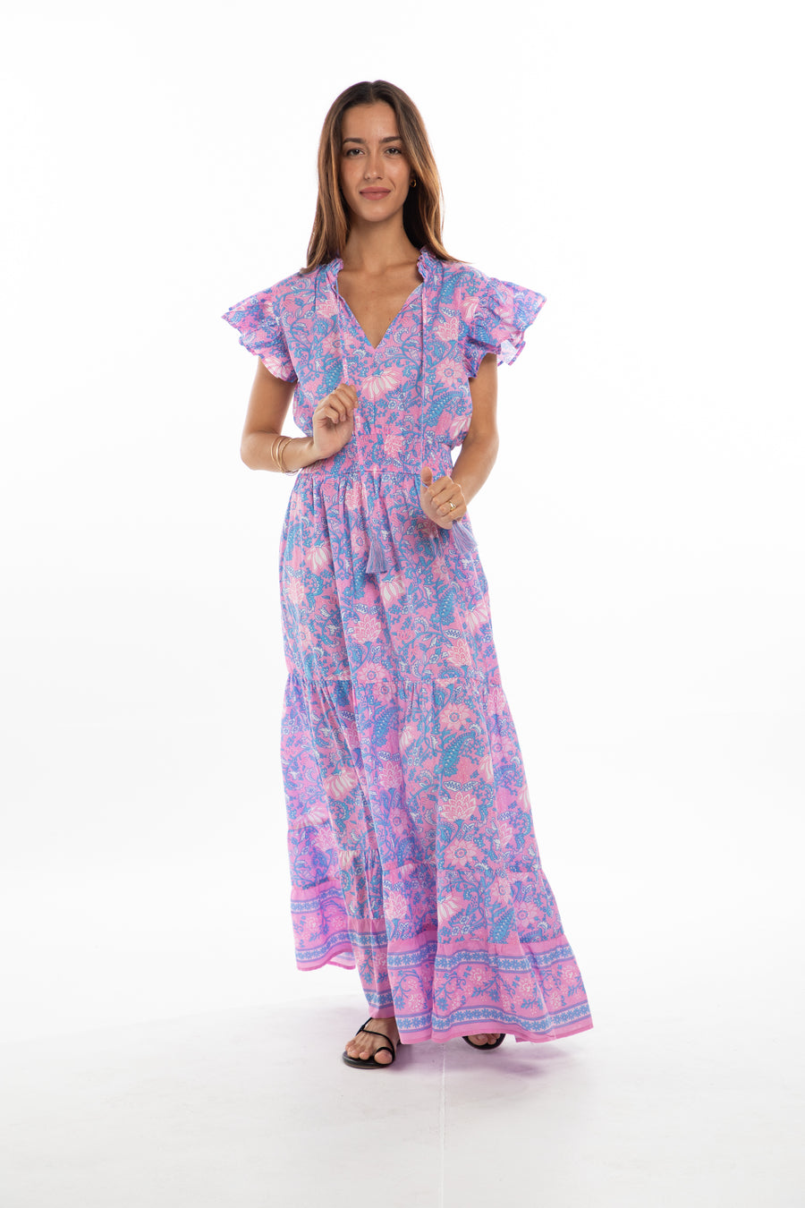 Anais Maxi Dress. Blue\Pink Flowers
