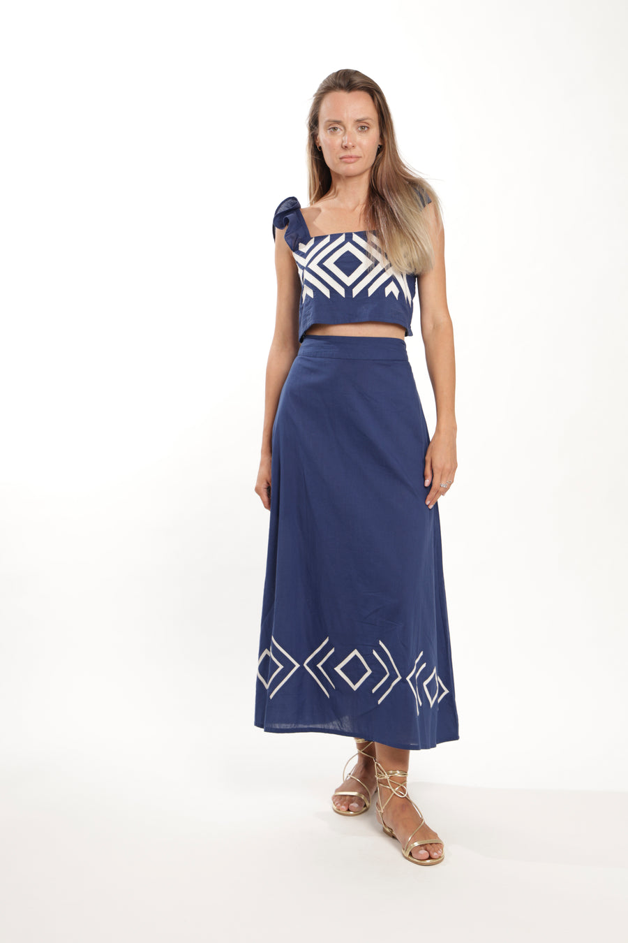Lorena Skirt – Navy with White Embroidery