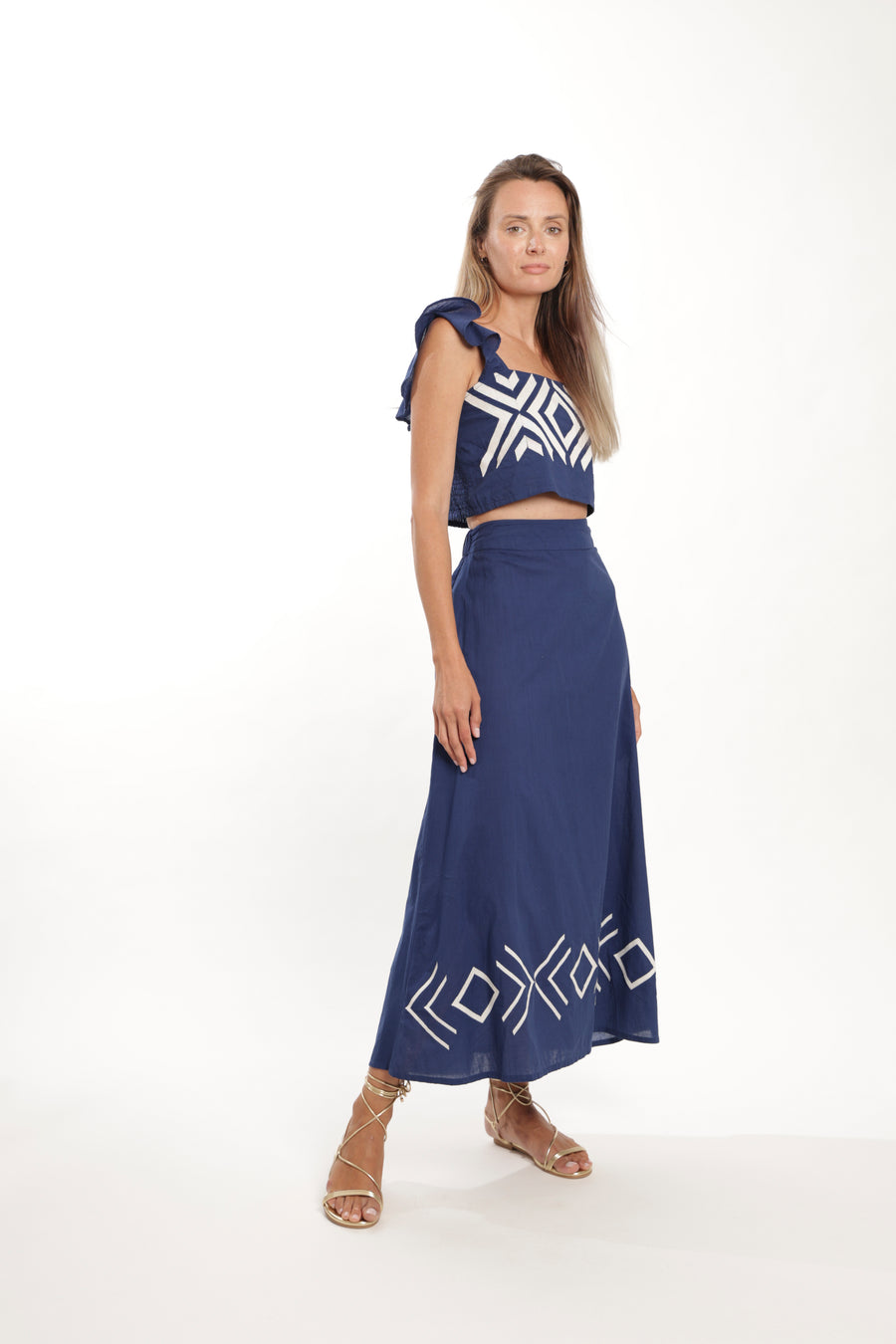 Lorena Skirt – Navy with White Embroidery