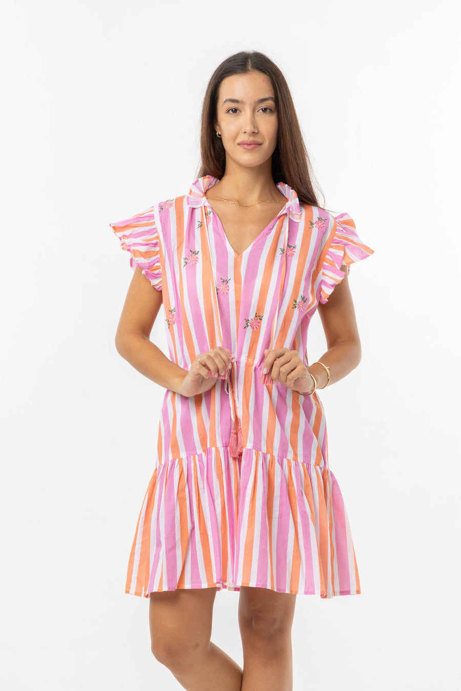 Anais Dress. Pink/Orange Stripes