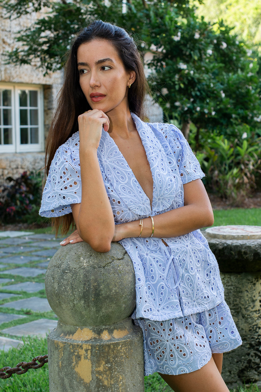 Gala Top - Blue Eyelet