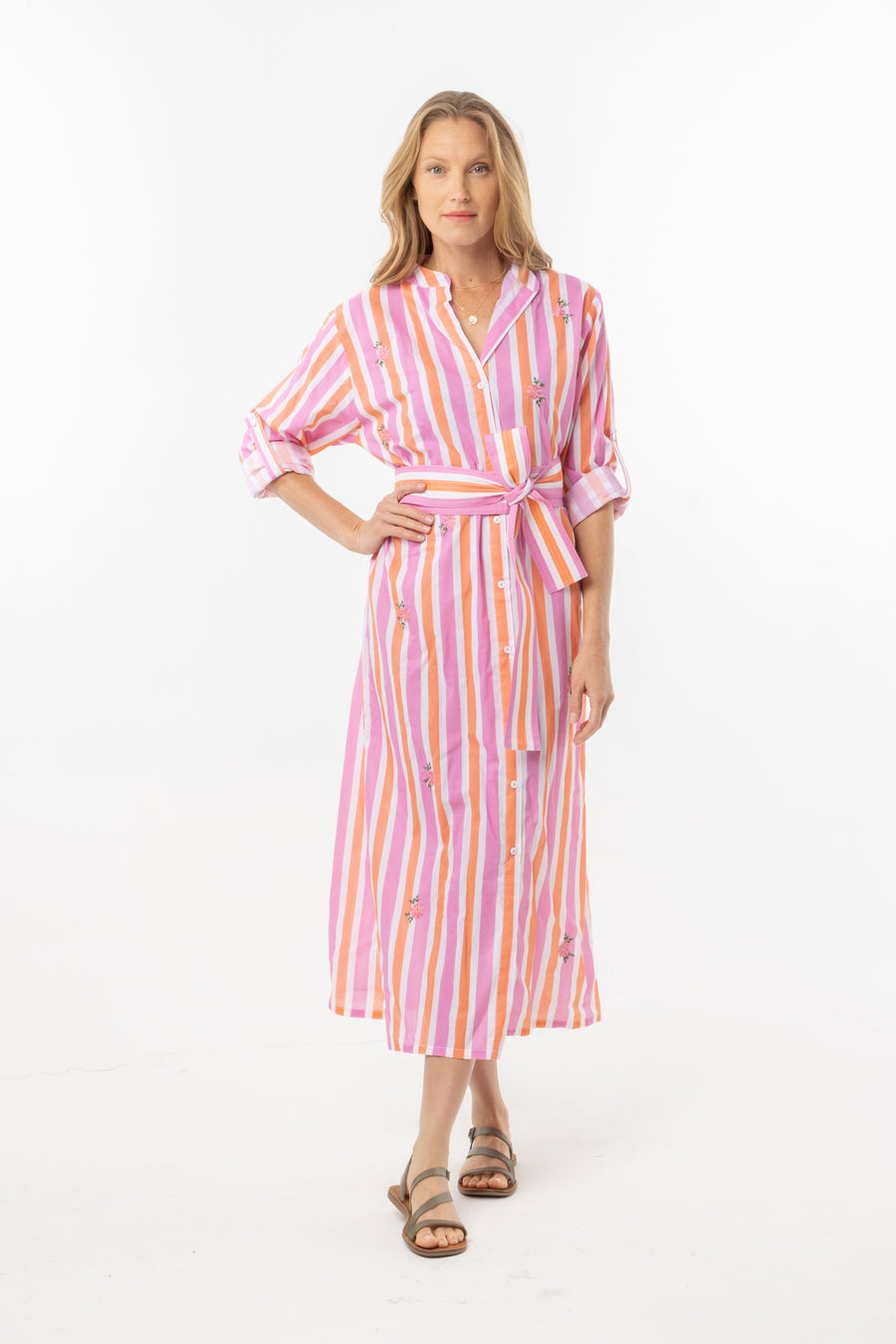 Gaby Dress Tunic. Pink/Orange Stripes