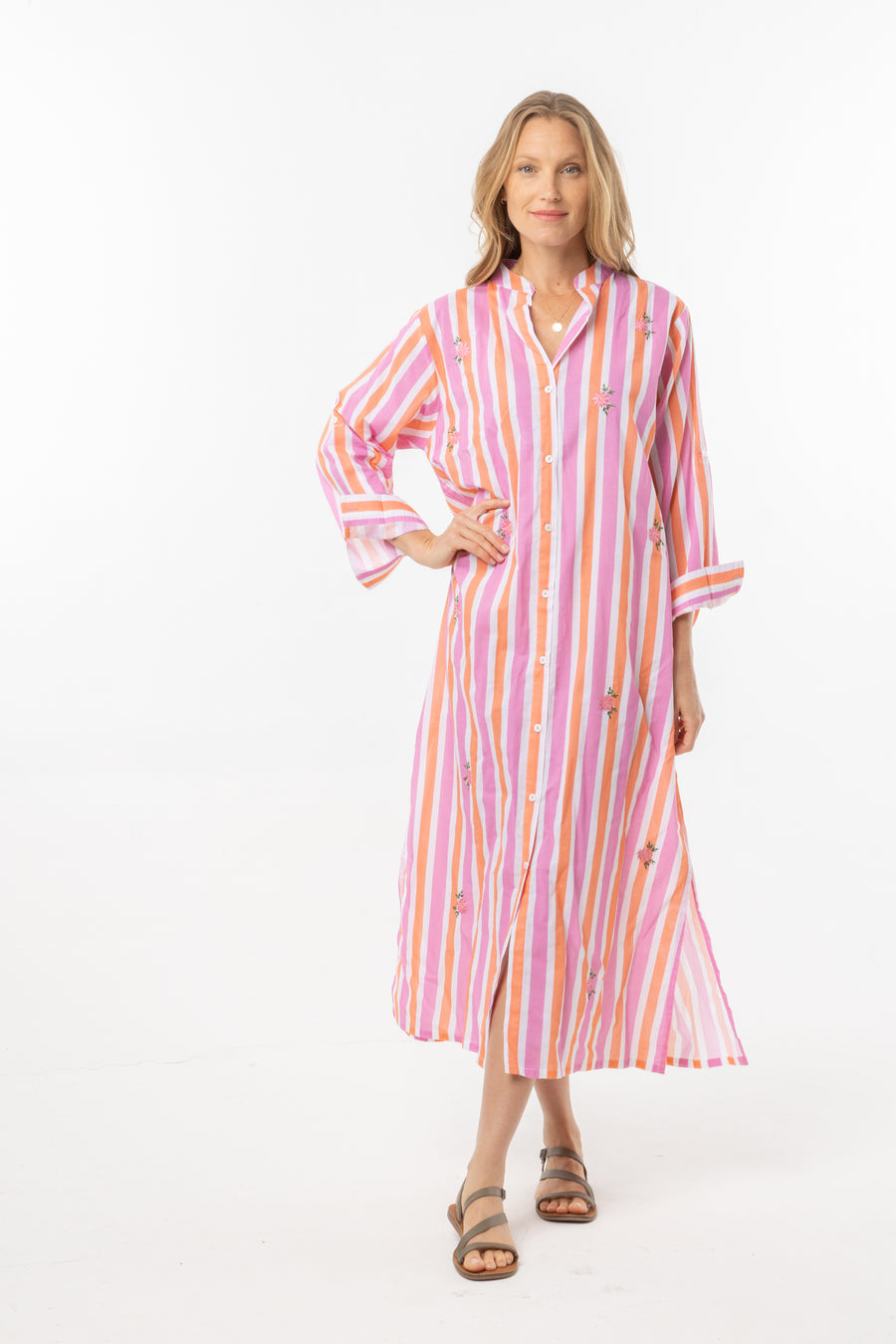 Gaby Dress Tunic. Pink/Orange Stripes