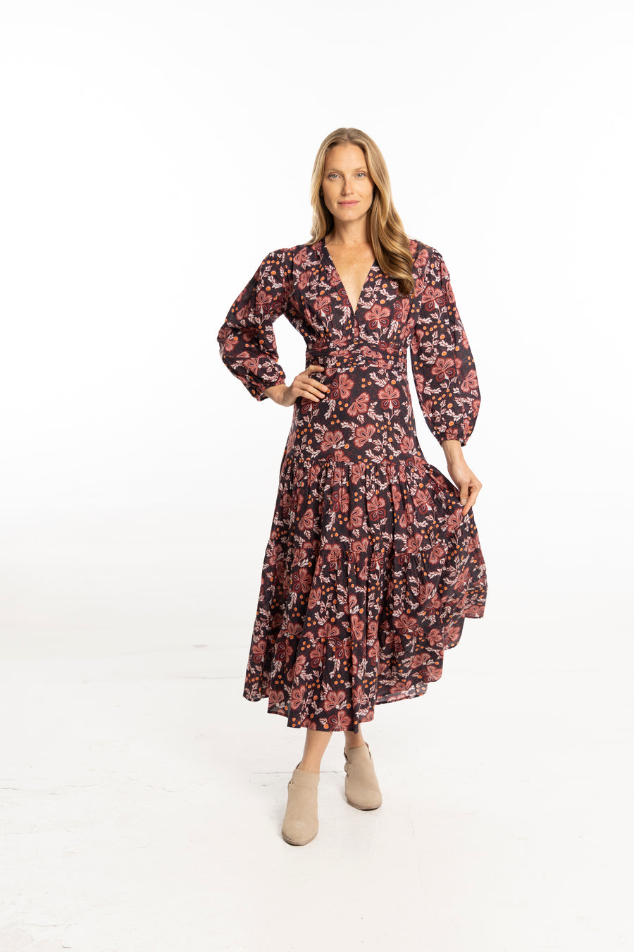 Olivia Dress. Black Floral