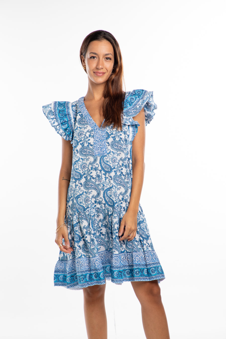 Kaila Dress. Blue Paisley