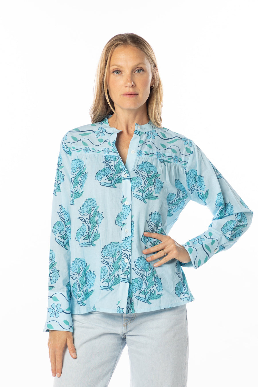 Annelise Top | Blue Lagoon Floral Print | Spring Collection | Bindu Clothing