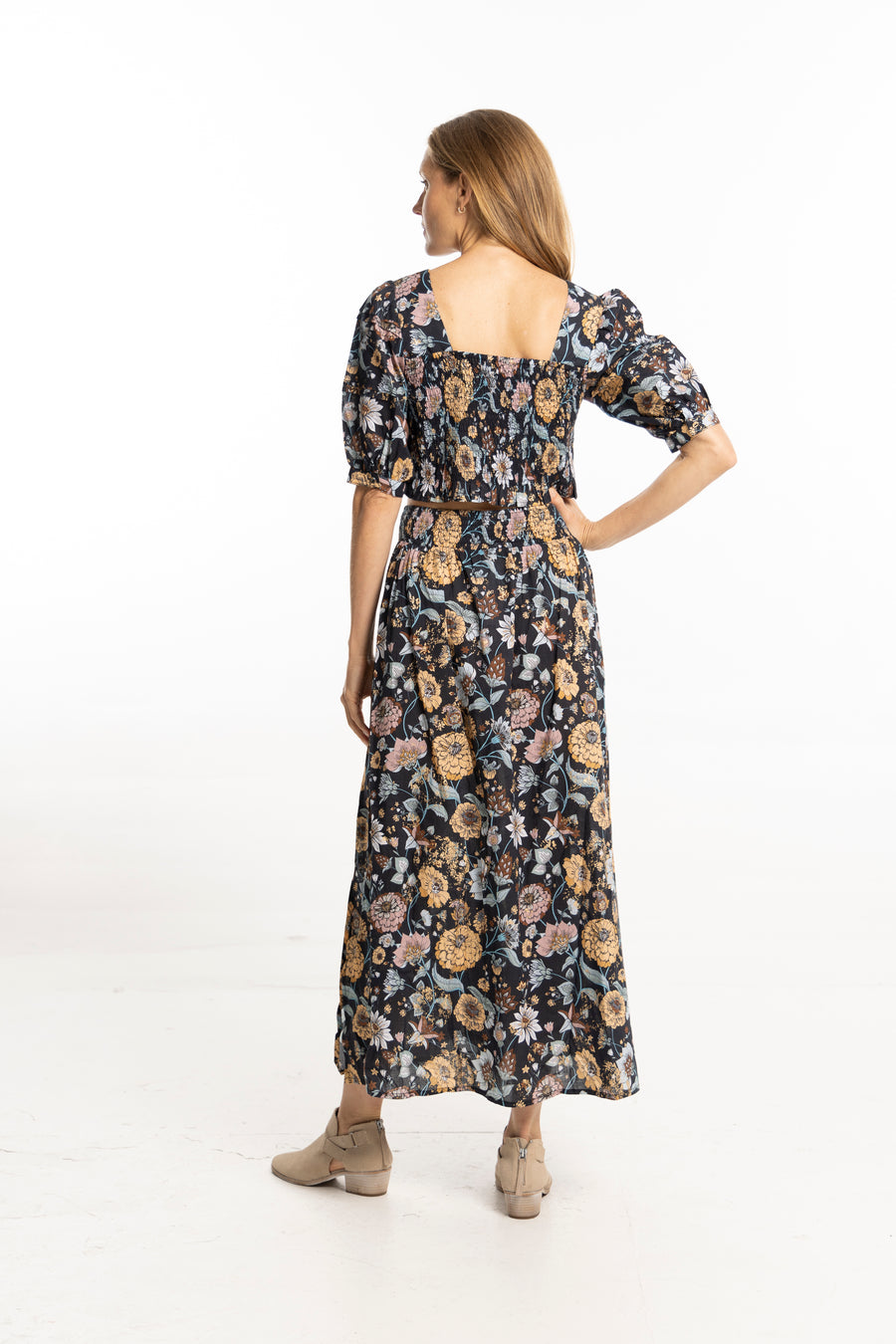 Bindu Lenny Skirt Navy Gardenia – cotton maxi skirt with elastic waist and flowing autumn silhouette