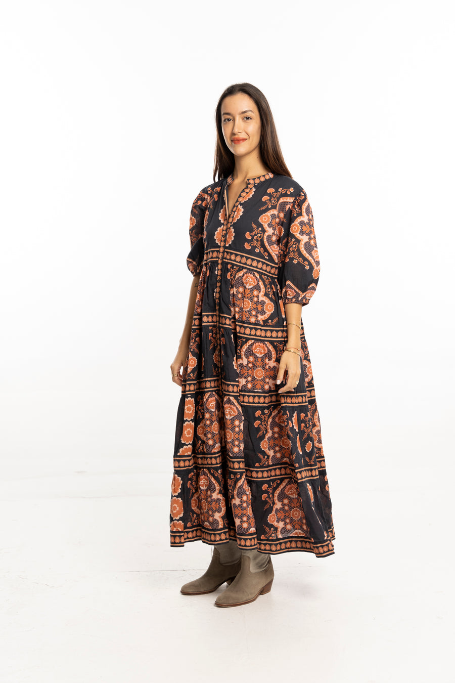 Bindu Milena Dress Desert Sand – cotton maxi dress 