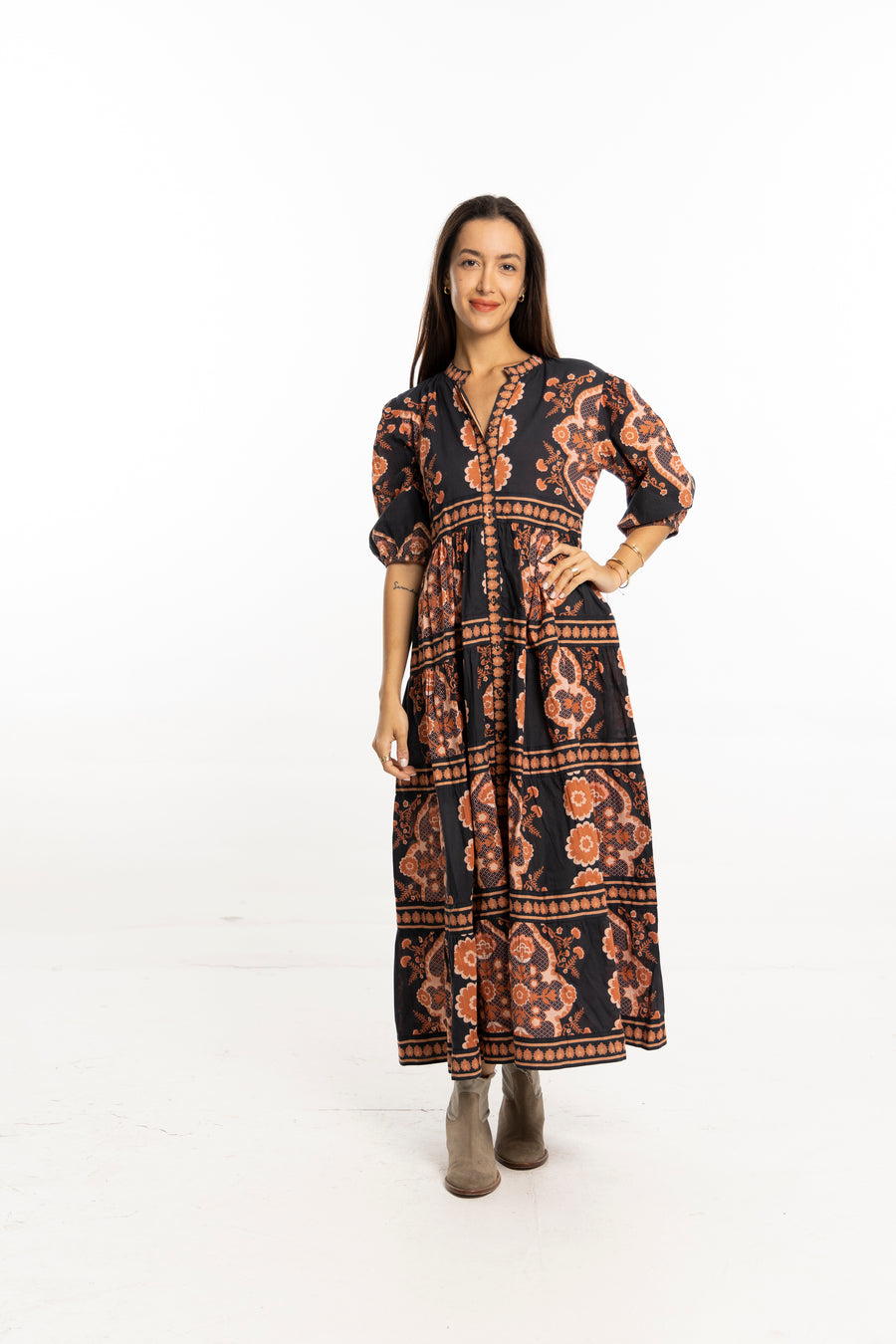 Bindu Milena Dress Desert Sand – cotton maxi dress 