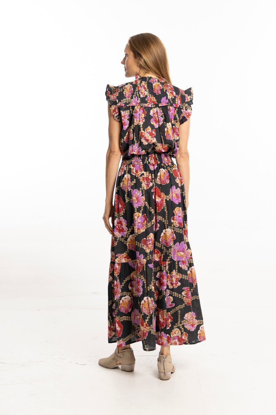 Bindu Willow Skirt Metallic – cotton maxi skirt with elastic waist and metallic floral print