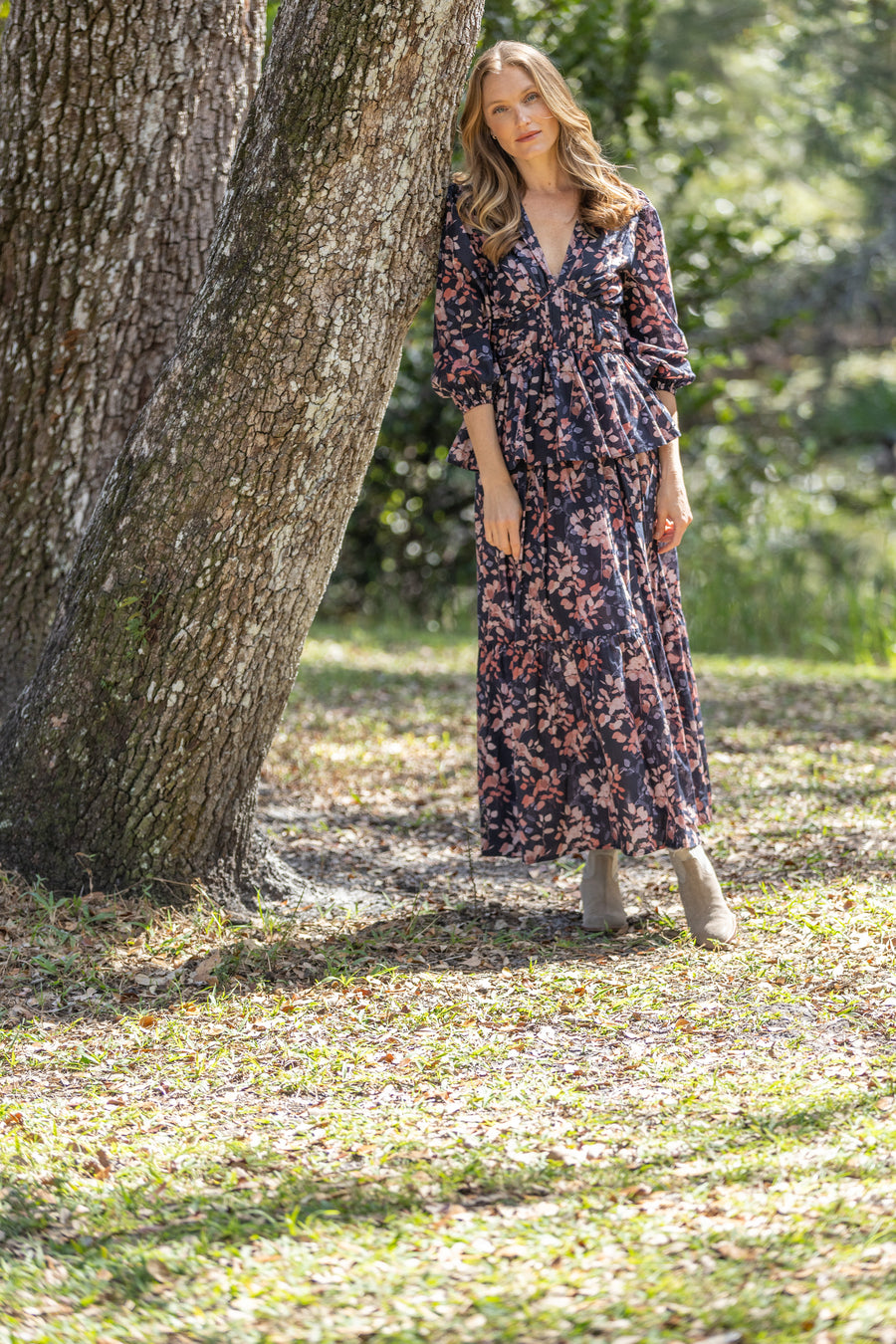 Bindu Willow Skirt Night Shades – cotton maxi skirt with floral prints and elastic waistband