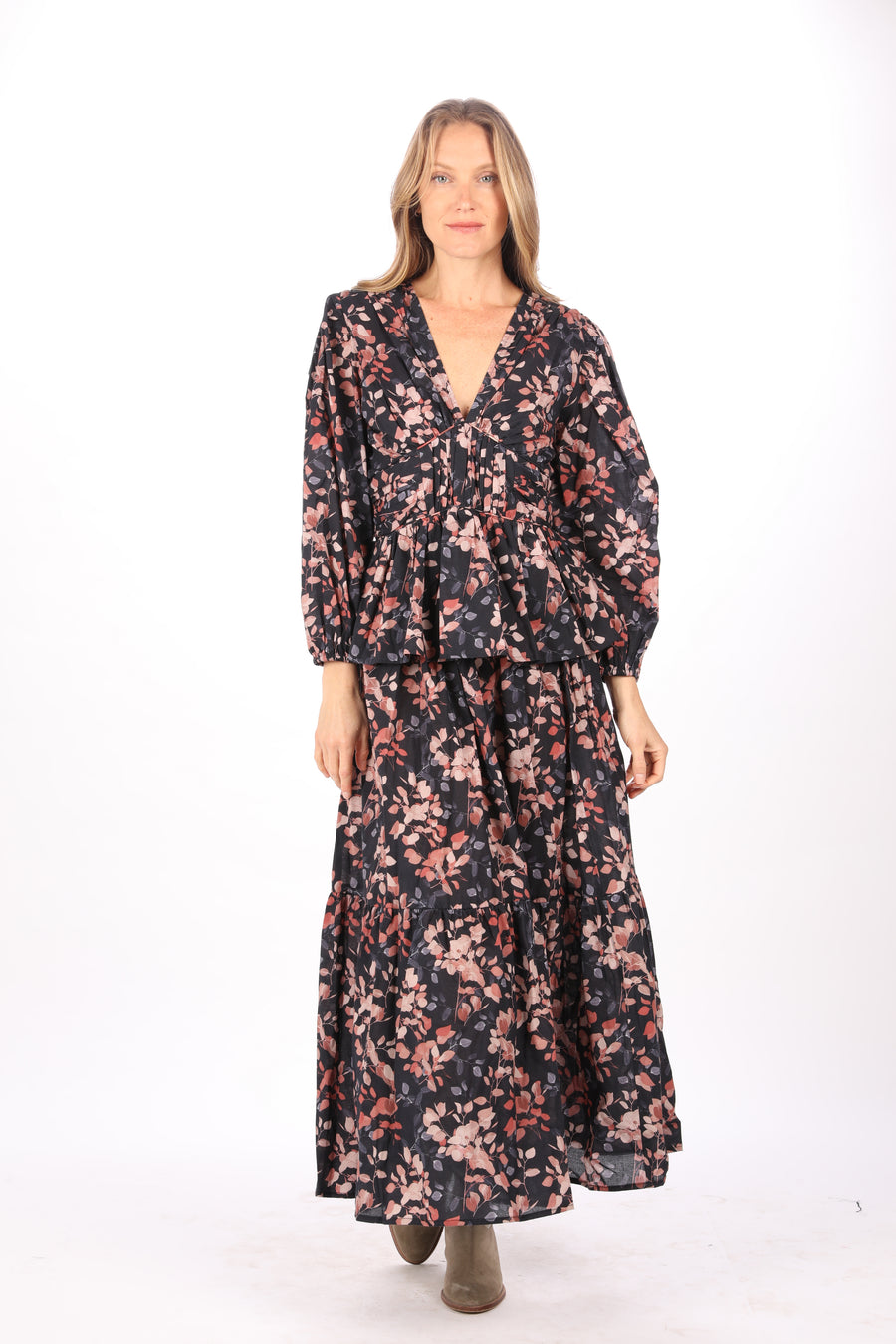 Bindu Willow Skirt Night Shades – cotton maxi skirt with floral prints and elastic waistband