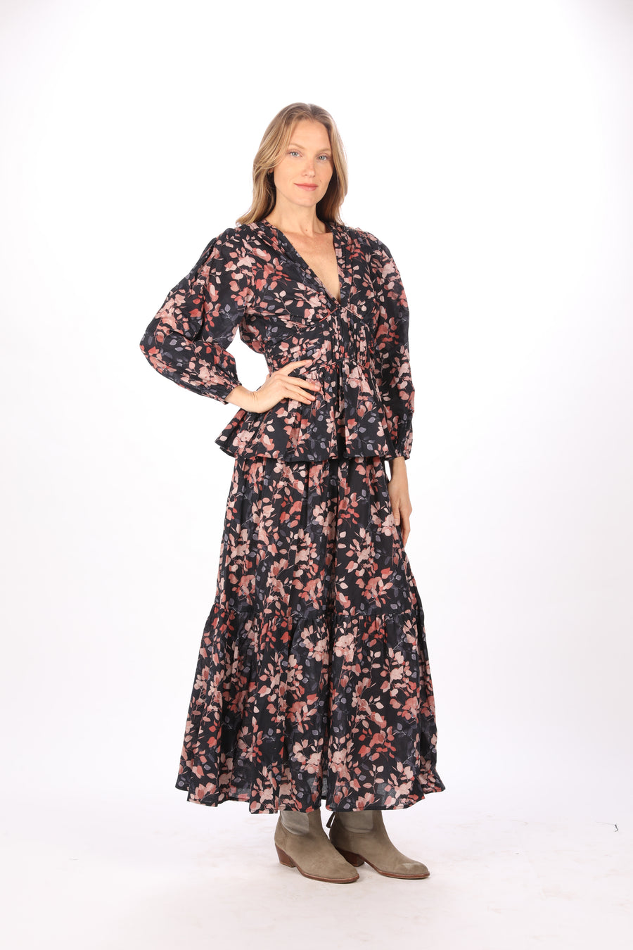 Bindu Willow Skirt Night Shades – cotton maxi skirt with floral prints and elastic waistband