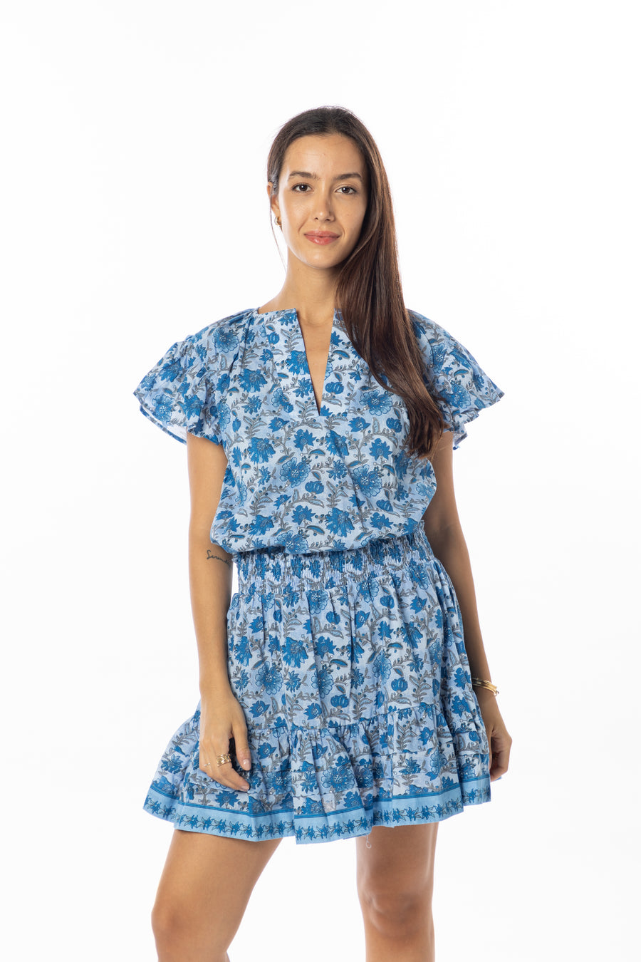 Claudia Skirt | Capri Blue | Floral Print |  Bindu Clothing