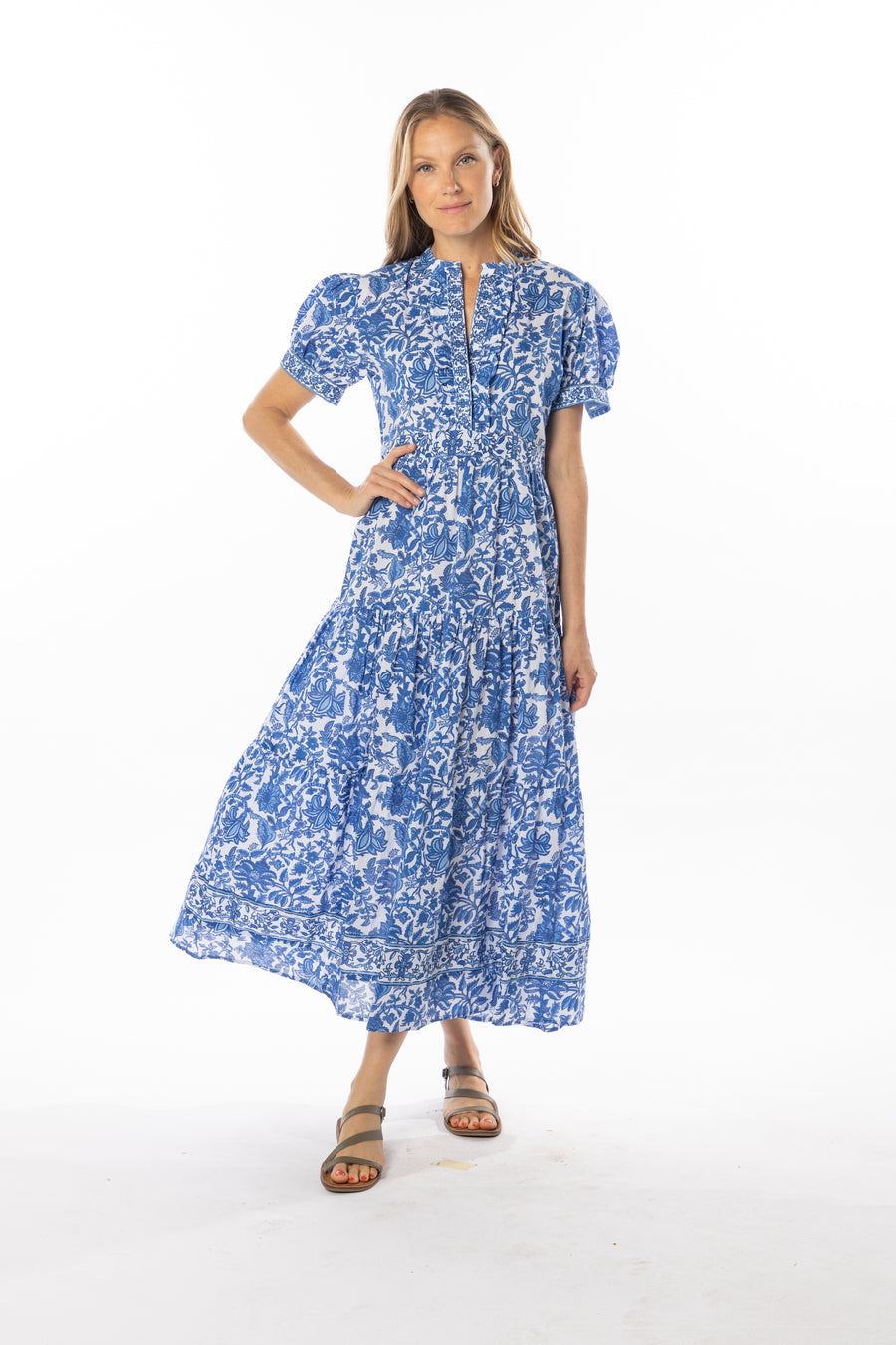 Joy Dress | French Blue | Floral Print |  Bindu Clothing
