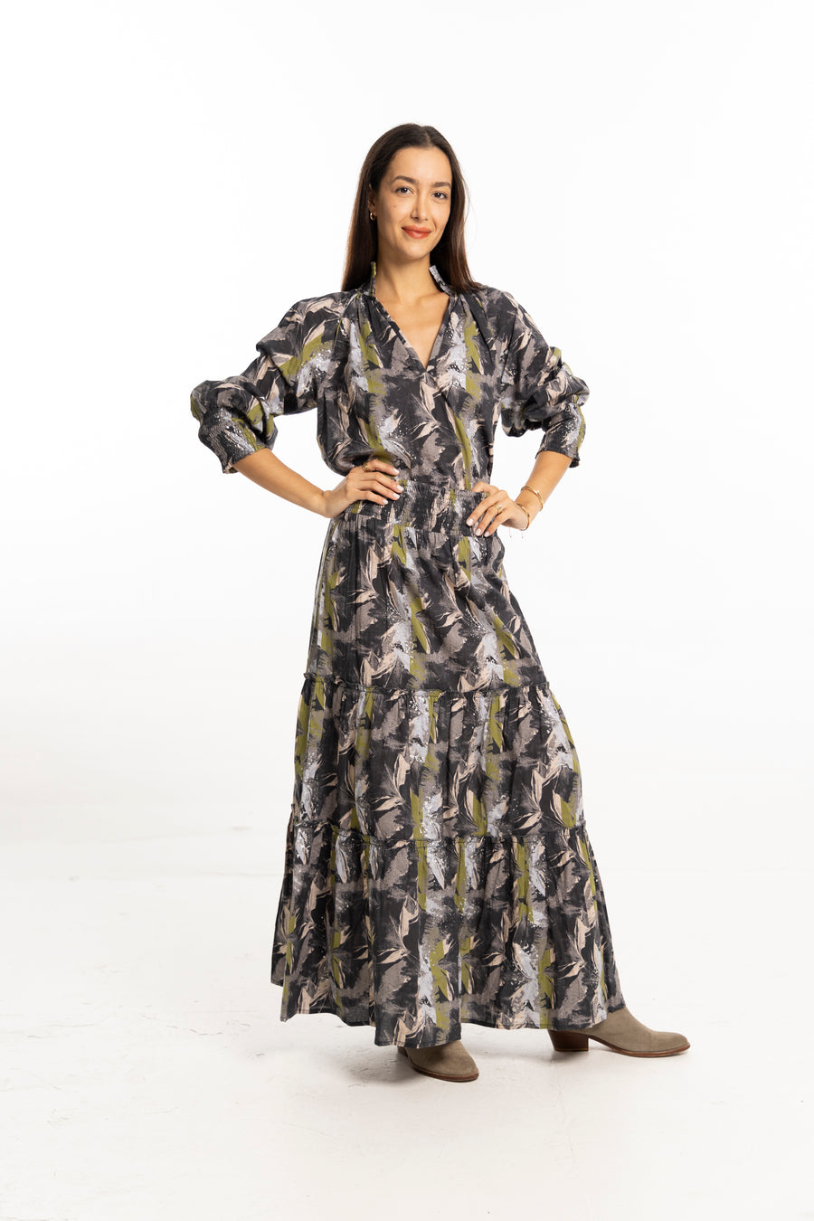 Nour Skirt Black Silver styled with matching top – fall cotton skirt set