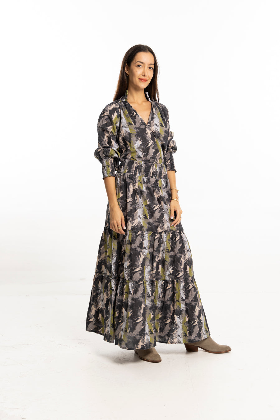 Nour Skirt Black Silver front view – autumn tiered skirt by Bindu
