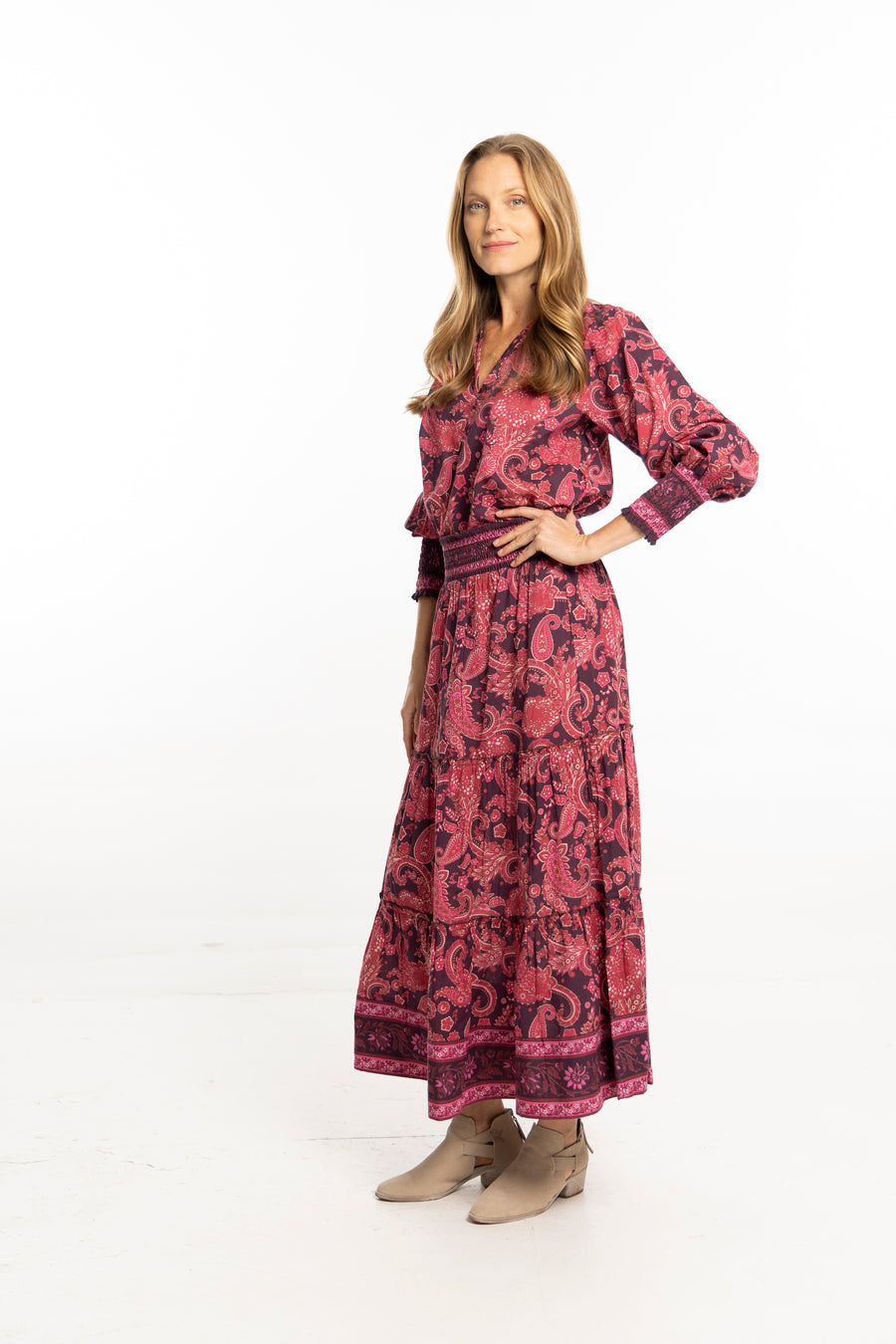 Nour Skirt Plum styled with matching top – fall cotton skirt set