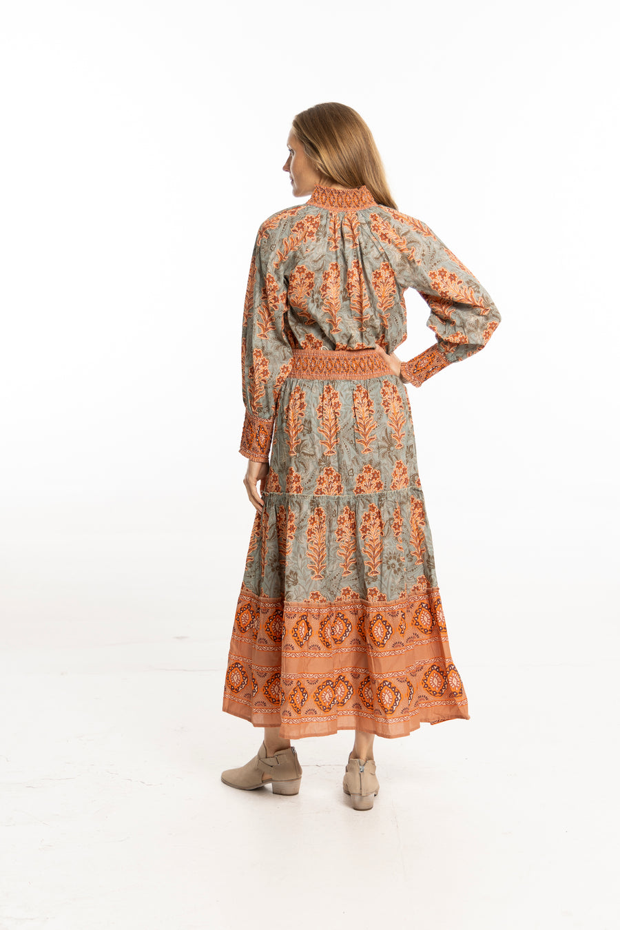 Back view Nour Top Egyptian Teal – feminine seasonal style with relaxed fit