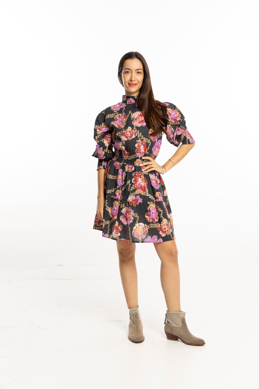 Pippa Dress Metallic by Bindu – mini cotton dress with reversible neckline